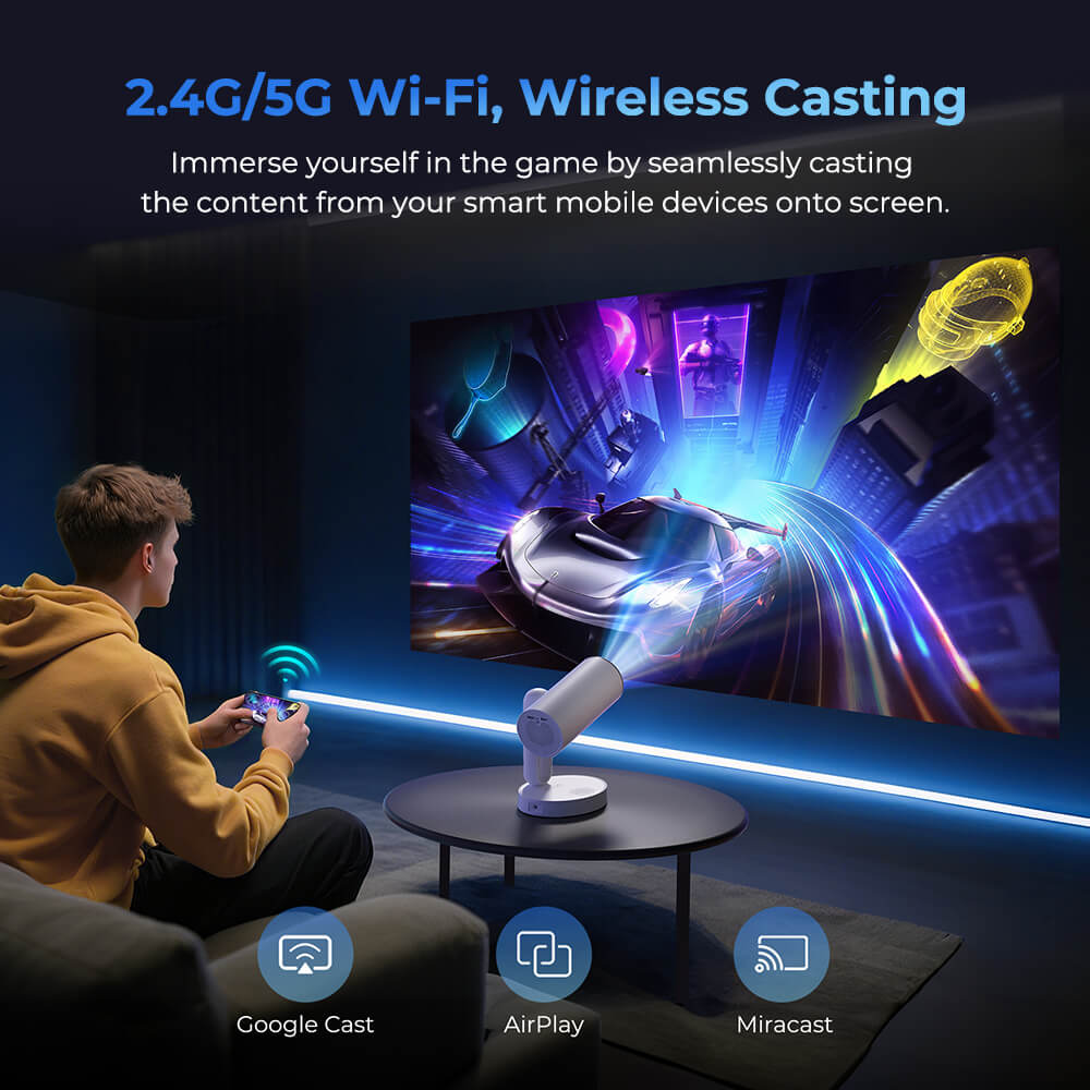 ETOE Starfish Plus Projektor, vstavaný Google TV, 140° rotácia, natívne 1080p, 300 ANSI, dekódovanie 4K, dotykové nočné svetlo, automatická korekcia lichobežníkového skreslenia & automatické zaostrovanie