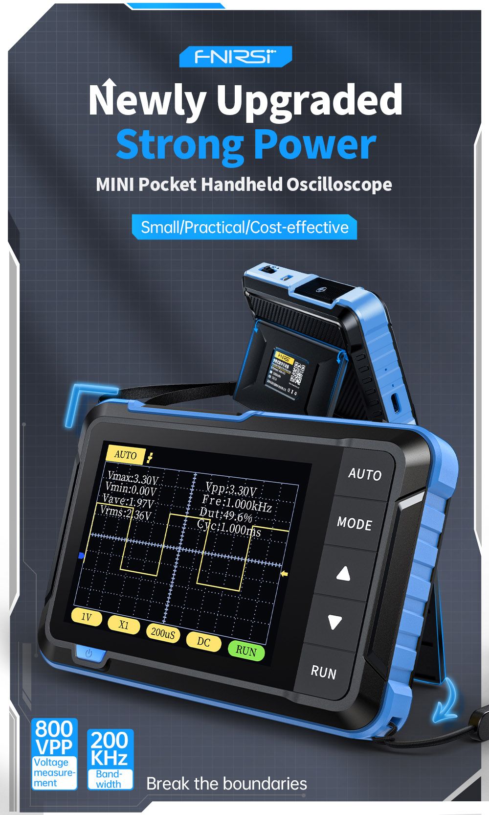 FNIRSI DSO152 Mini Handheld Digital Oscilloscope, 2.5MSa/s Sampling Rate, 200KHz Bandwidth - Blue