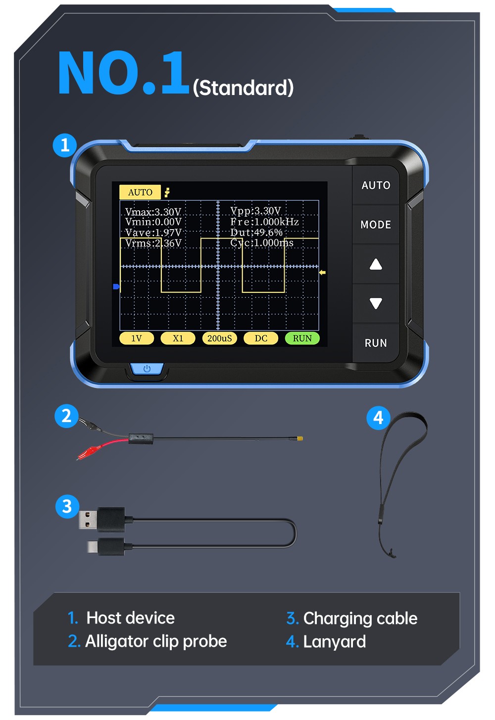 FNIRSI DSO152 Mini Handheld Digital Oscilloscope, 2.5MSa/s Sampling Rate, 200KHz Bandwidth - Blue