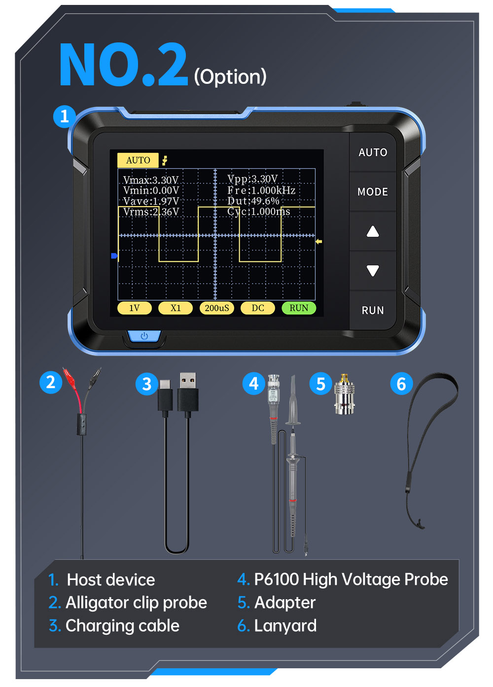 FNIRSI DSO152 Mini Handheld Digital Oscilloscope, 2.5MSa/s Sampling Rate, 200KHz Bandwidth - Blue