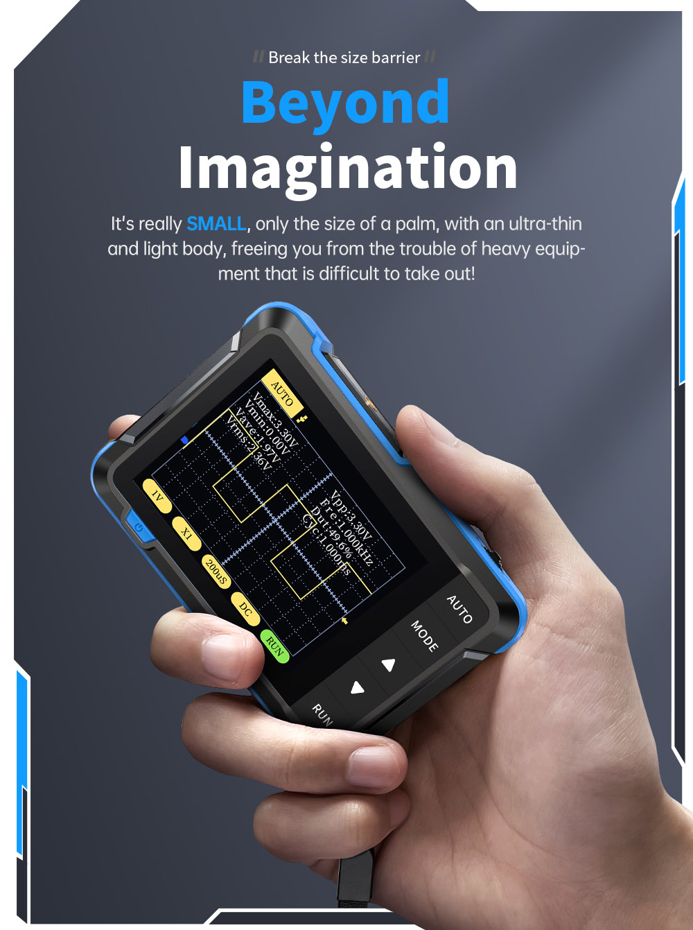 FNIRSI DSO152 Mini Handheld Digital Oscilloscope with P6100 High Voltage Probe, 2.5MSa/s Sampling Rate, 200KHz Bandwidth - Blue