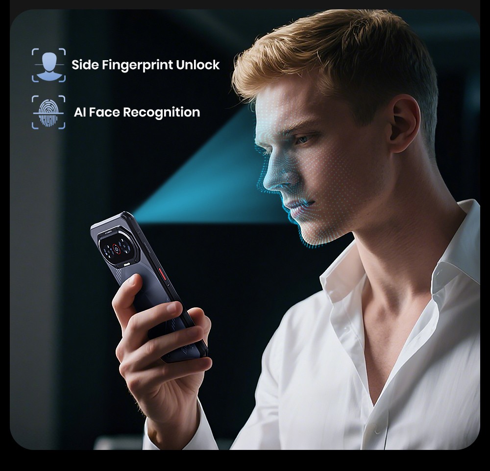 FOSSiBOT F114 Rugged Smartphone, 6.67-palcový, 4GB +128GB, Android 15, 50MP fotoaparát, 5000mAh batéria, IP68/IP69K, NFC/Face ID/GPS, čierny