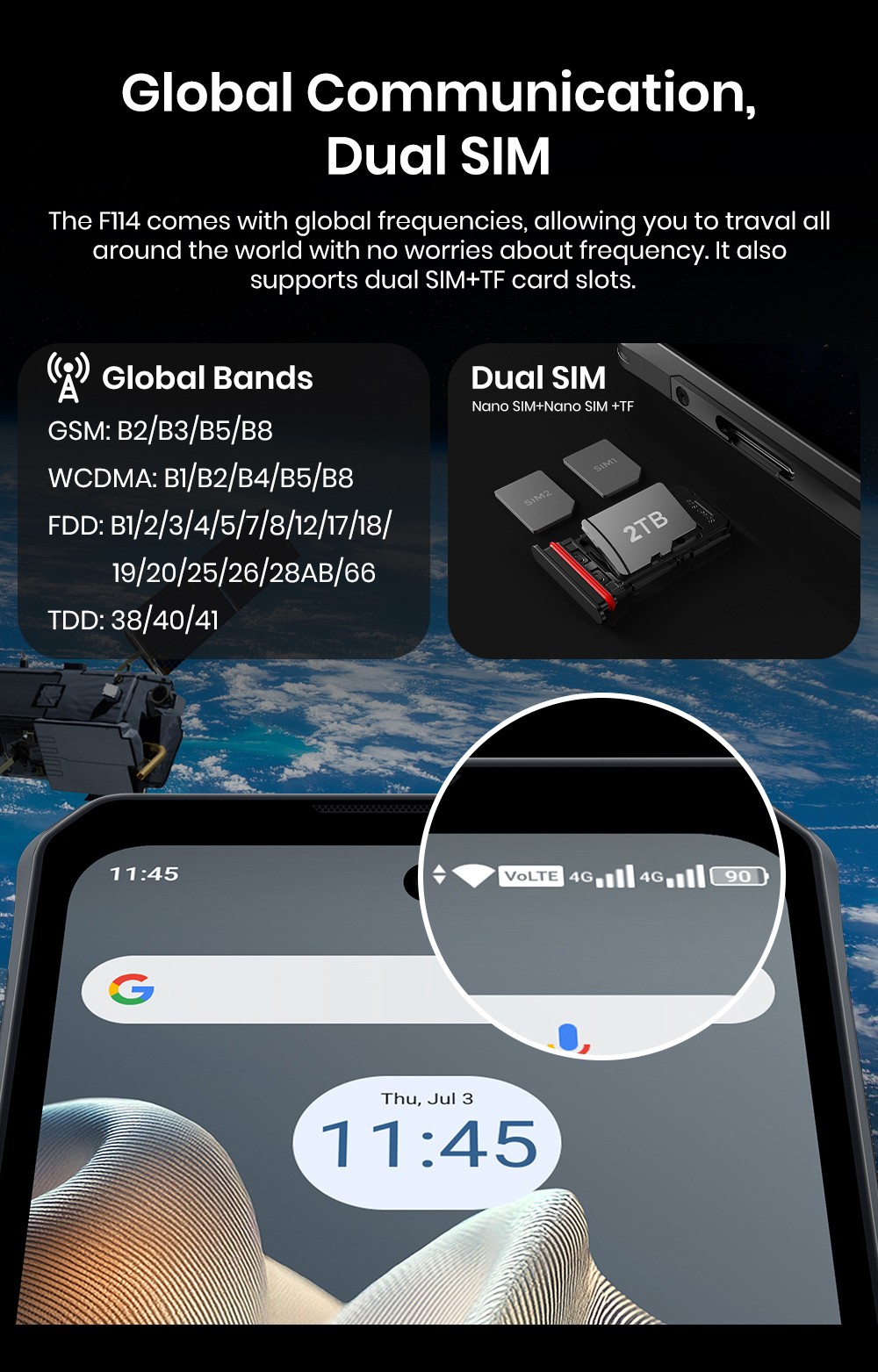 FOSSiBOT F114 Rugged Smartphone, 6.67-palcový, 4GB +128GB, Android 15, 50MP fotoaparát, 5000mAh batéria, IP68/IP69K, NFC/Face ID/GPS, čierny