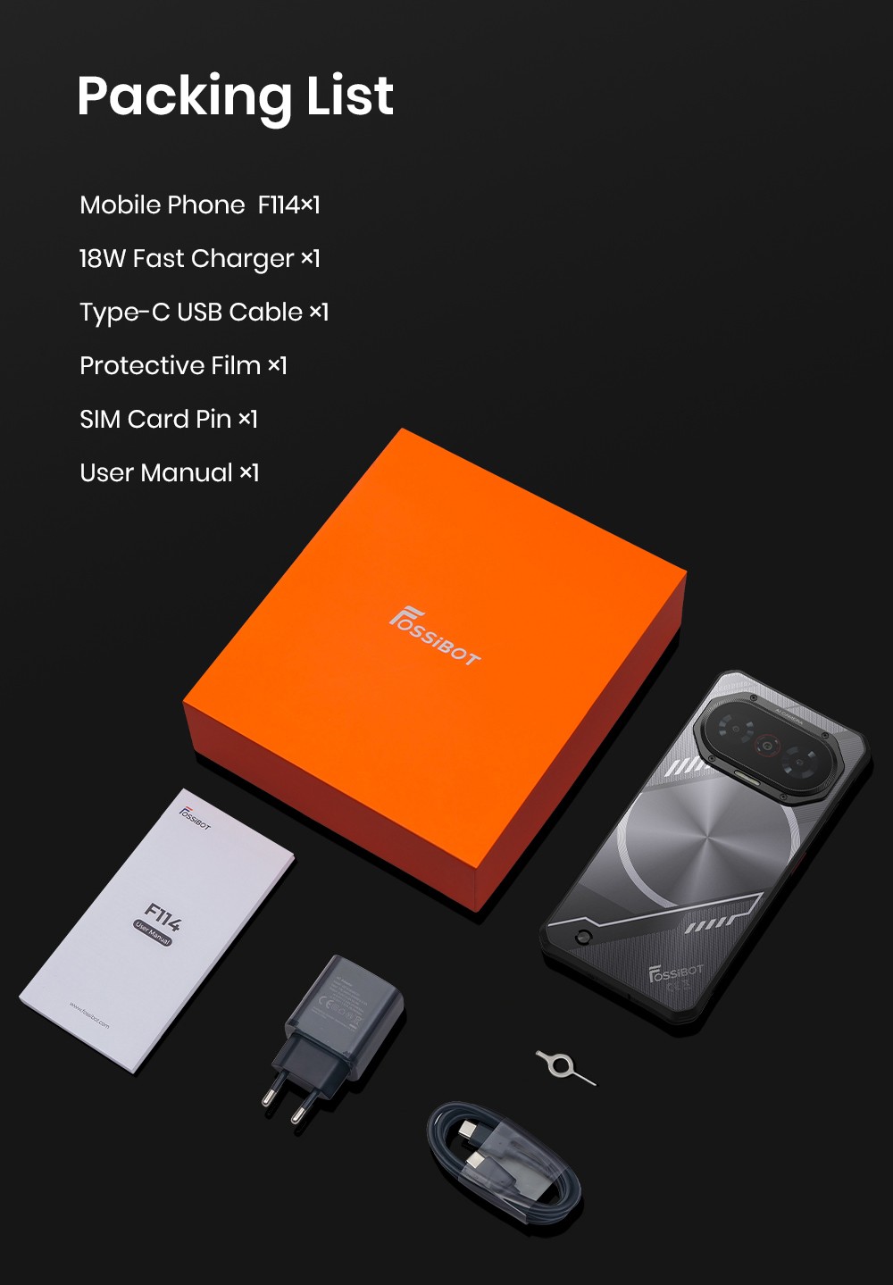 FOSSiBOT F114 odolný smartfón, 6,67-palcový, 4GB +128GB, Android 15, 50MP fotoaparát, 5000mAh batéria, IP68/IP69K, NFC/Face ID/GPS, čierny