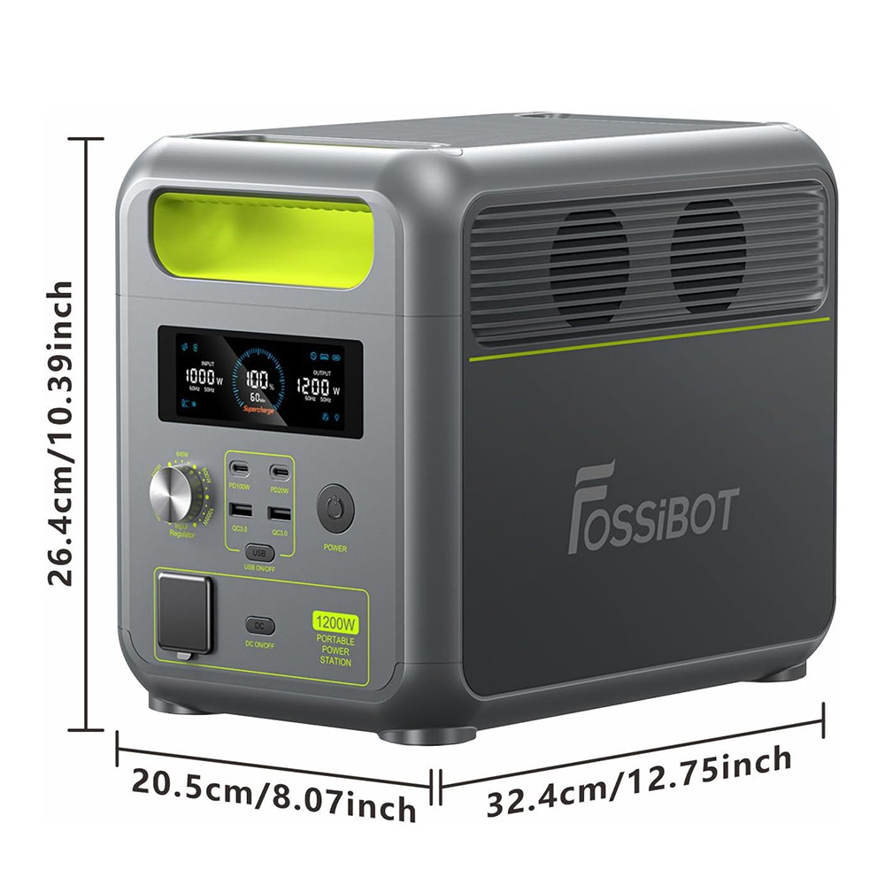 FOSSiBOT F1200 Portable Power Station, 1024Wh LiFePO4 Solar Generator with 2x AC 1200W, 2x USB-A, 1x Type-C PD 20W and 1x PD 100W Ports