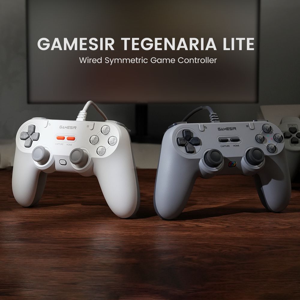 GameSir T3 Lite Tegenaria Lite Wired Symmetric Game Controller, Wired 1000Hz Polling Rate, Dual Vibration, Hall Effect Sticks and 2 Remappable Buttons, Turbo, PC Controller for Steam/Android/iOS/Switch - Retro Gray