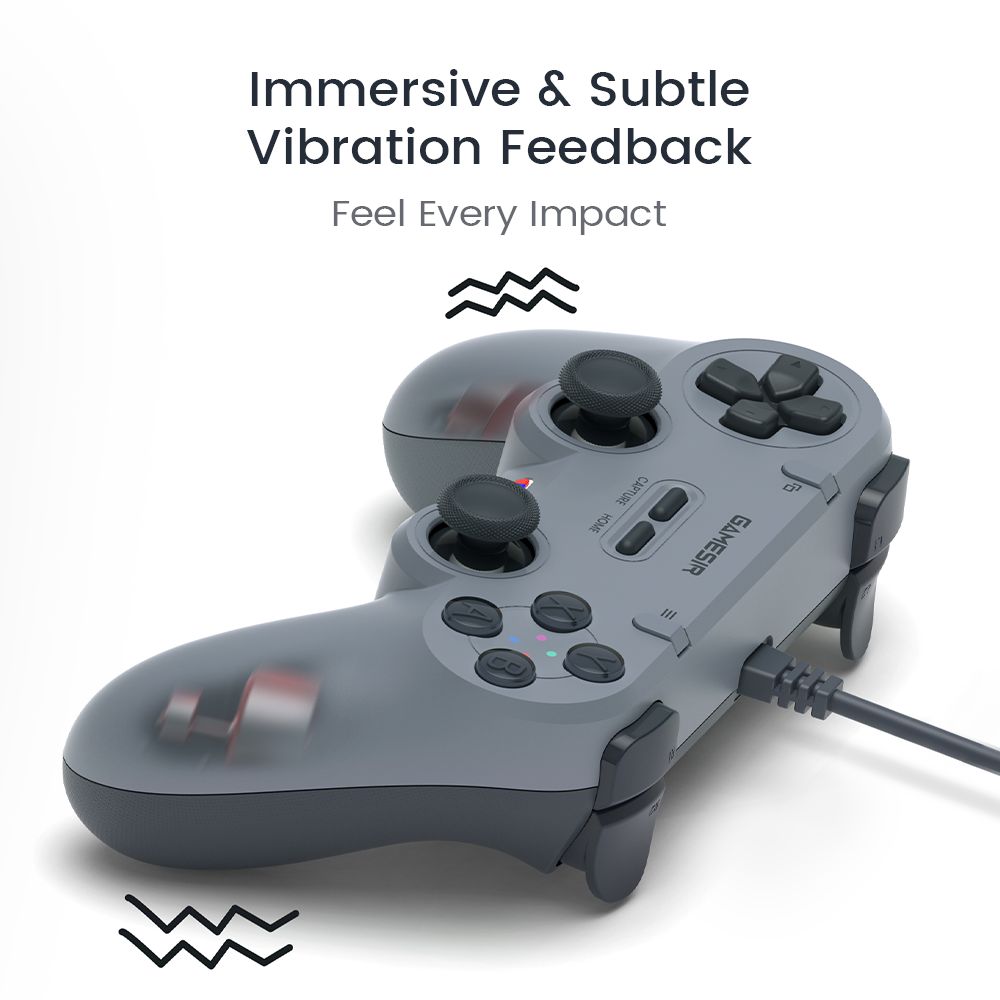 GameSir T3 Lite Tegenaria Lite Wired Symmetric Game Controller, Wired 1000Hz Polling Rate, Dual Vibration, Hall Effect Sticks and 2 Remappable Buttons, Turbo, PC Controller for Steam/Android/iOS/Switch - Retro Gray