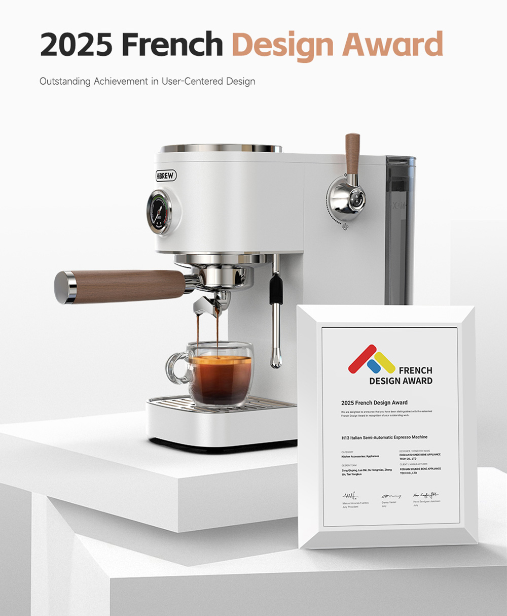 HiBREW H13 Poloautomatický kávovar, dotykový displej, tlak 20 barov, multifunkčné režimy varenia, nastaviteľný odkvapkávač - strieborný