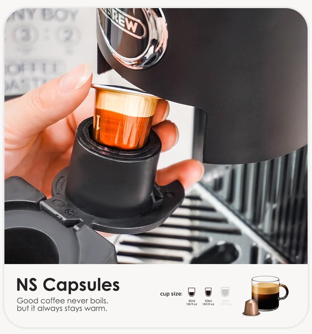 Kávovar na kapsule HiBREW H3C 3-in-1, 20Bar čerpadlo, horúce/studené varenie, 7-stupňová regulácia teploty, 1.4L nádrž na vodu, pre DG/NS kapsule a mletú kávu - biely