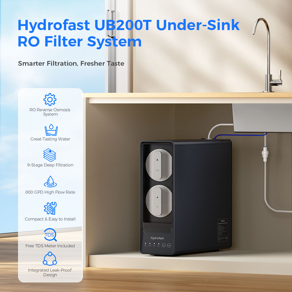 Hydrofast UB200T 800G Undersink Reverse Osmosis Water Purifier Ambient + Mechanical faucet + TDS (Tester) - US Plug