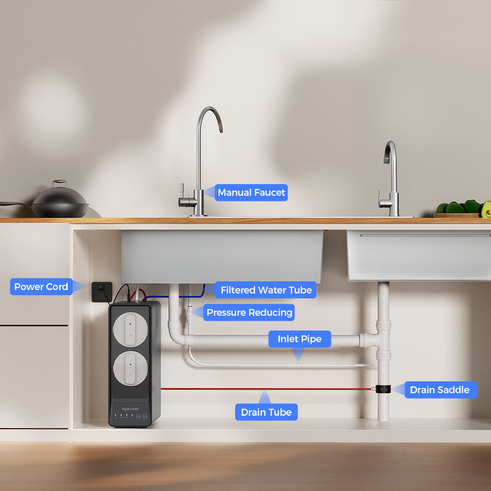 Hydrofast UB200T 800G Undersink Reverse Osmosis Water Purifier Ambient + Mechanical faucet + TDS (Tester) - US Plug
