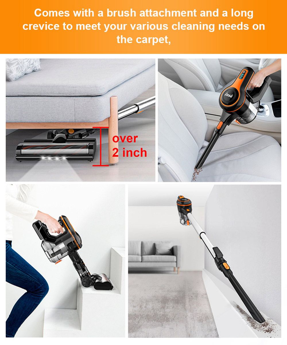 INSE S600 Cordless Stick Vacuum, 25kPa Suction, 40min Runtime, LED Light