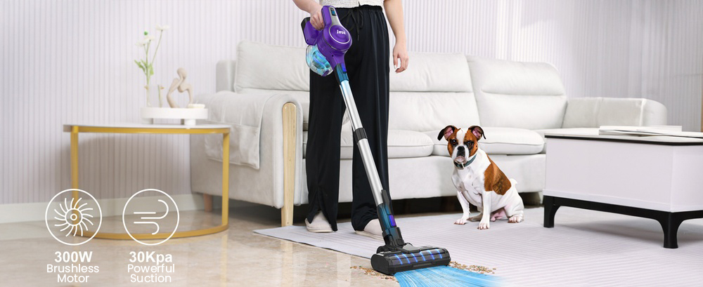 INSE S62 Cordless Stick Vacuum, 30kPa 300W Suction, 45min Runttime, LED Light