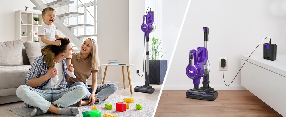 Akumulátorový tyčový vysávač INSE S62, sací výkon 30 kPa 300 W, doba chodu 45 min, LED osvetlenie