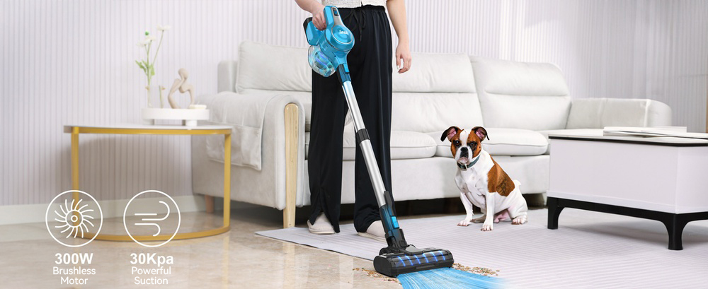 INSE S62 Cordless Stick Vacuum, 30kPa Powerful Suction, 45 Min Runtime, LED Headlights, 5-Stage HEPA