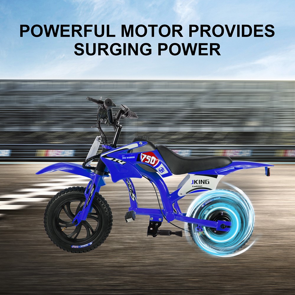 JKING C6 Elektrická motorka pre deti, 200W motor, 2600mAh nabíjateľná batéria, 12-palcové pneumatiky, max. rýchlosť 16 km/h, 2 hodiny výdrže, dojazd 12 km - modrá
