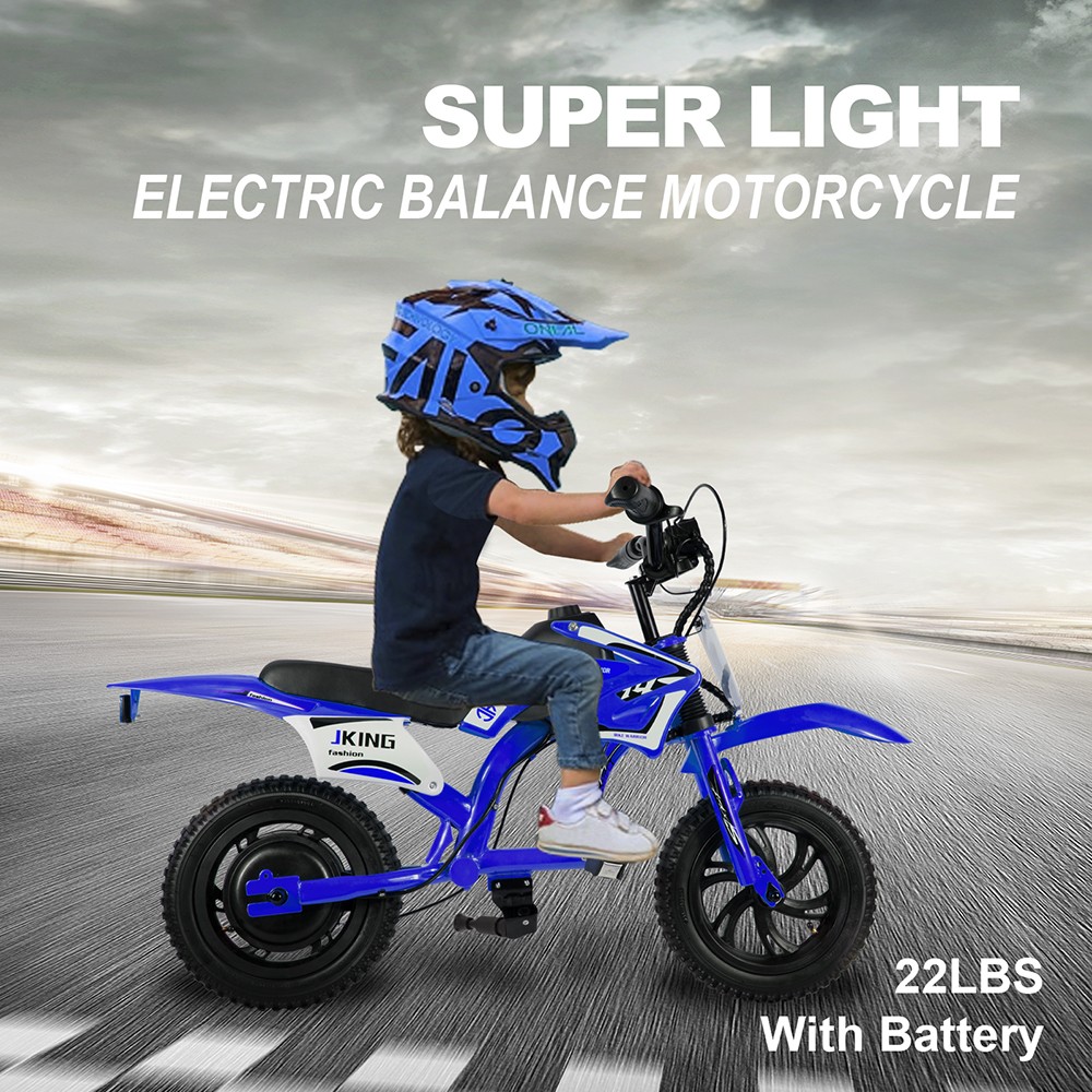 JKING C6 Elektrická motorka pre deti, 200W motor, 2600mAh nabíjateľná batéria, 12-palcové pneumatiky, max. rýchlosť 16 km/h, 2 hodiny výdrže, dojazd 12 km - modrá