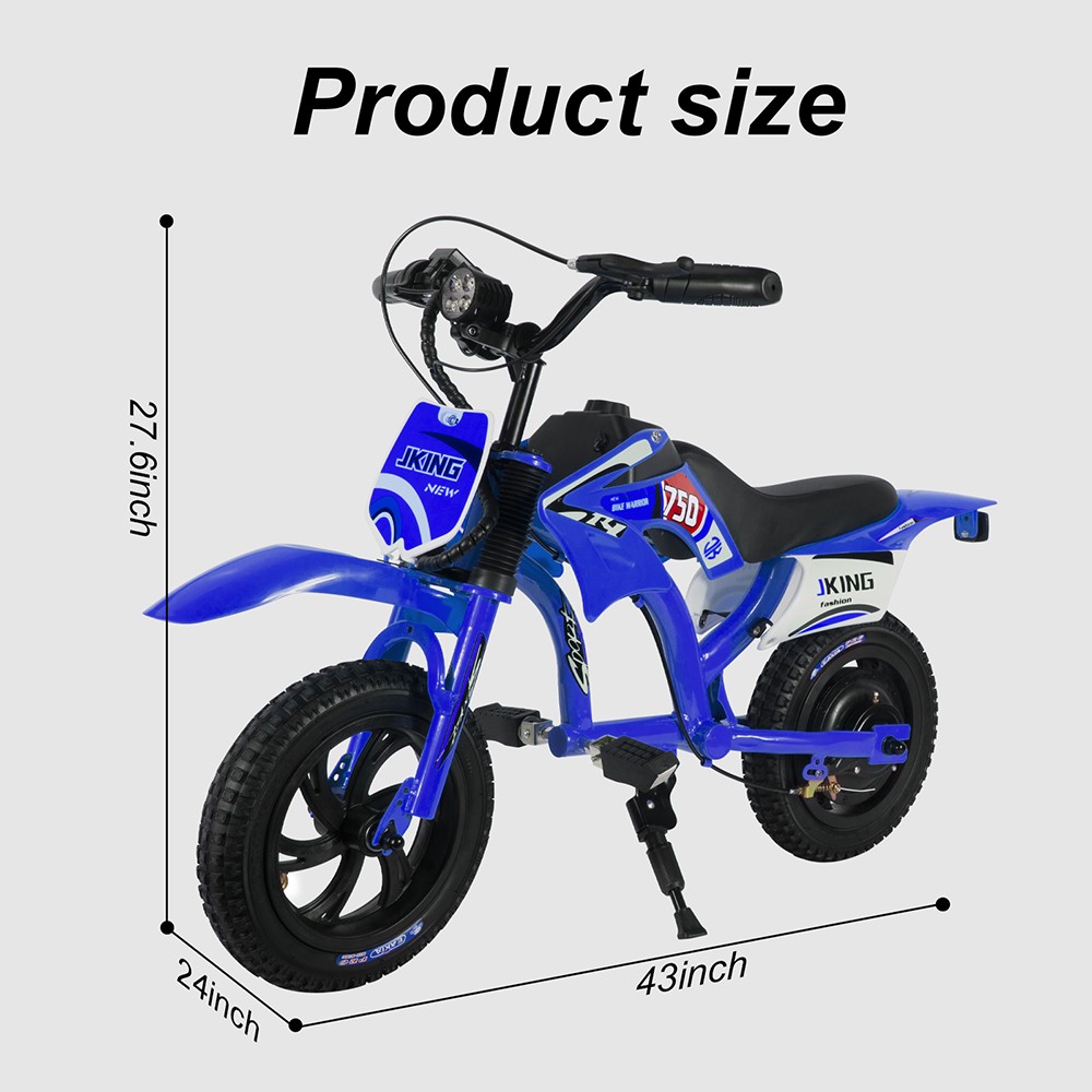 JKING C6 Elektrická motorka pre deti, 200W motor, 2600mAh nabíjateľná batéria, 12 palcové pneumatiky, max. rýchlosť 16 km/h, 2 hodiny výdrže, dojazd 12 km - modrá