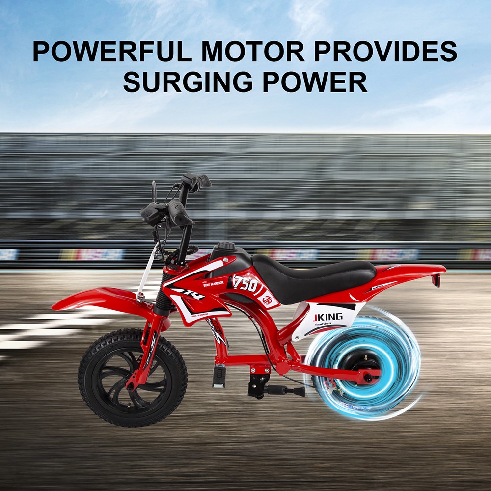 JKING C6 Elektrická motorka pre deti, 200W motor, 2600mAh nabíjateľná batéria, 12-palcové pneumatiky, max. rýchlosť 16 km/h, 2 hodiny výdrže, dojazd 12 km - červená