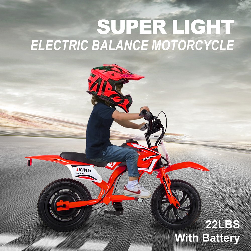 JKING C6 Elektrická motorka pre deti, 200W motor, 2600mAh nabíjateľná batéria, 12-palcové pneumatiky, max. rýchlosť 16 km/h, 2 hodiny výdrže, dojazd 12 km - červená