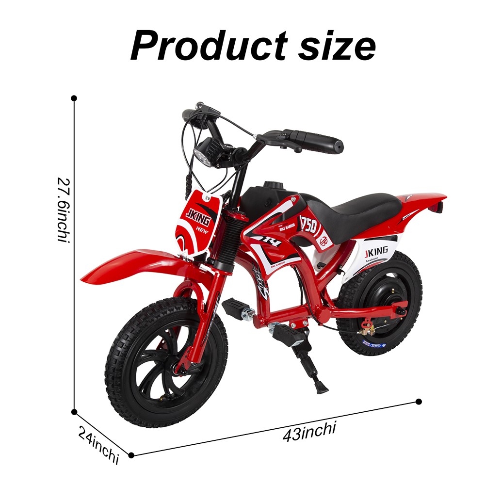 JKING C6 Elektrická motorka pre deti, 200W motor, 2600mAh nabíjateľná batéria, 12-palcové pneumatiky, max. rýchlosť 16 km/h, 2 hodiny výdrže, dojazd 12 km - červená