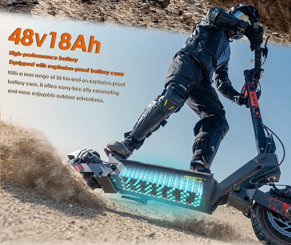 KuKirin G2 Ultra Folding Electric Scooter, 800W*2 motor, 48V 18Ah batéria, 10 palcové pneumatiky, max. rýchlosť 50 km/h, max. dojazd 55 km, predné a zadné kotúčové brzdy, predné a zadné pružinové tlmiče