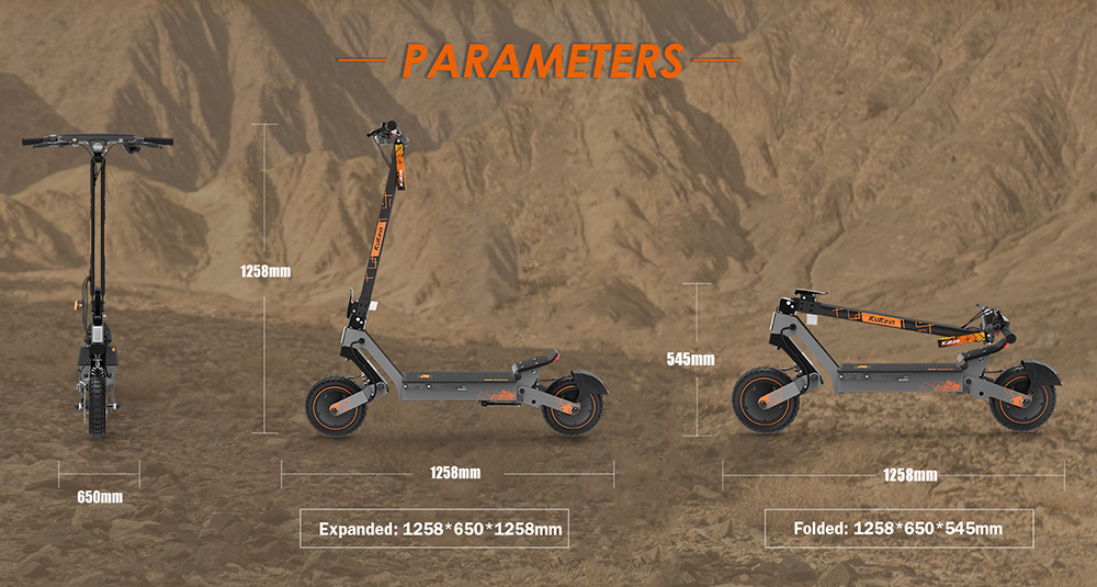 KuKirin G2 Ultra Folding Electric Scooter, 800W*2 motor, 48V 18Ah batéria, 10 palcové pneumatiky, max. rýchlosť 50 km/h, max. dojazd 55 km, predné a zadné kotúčové brzdy, predné a zadné pružinové tlmiče
