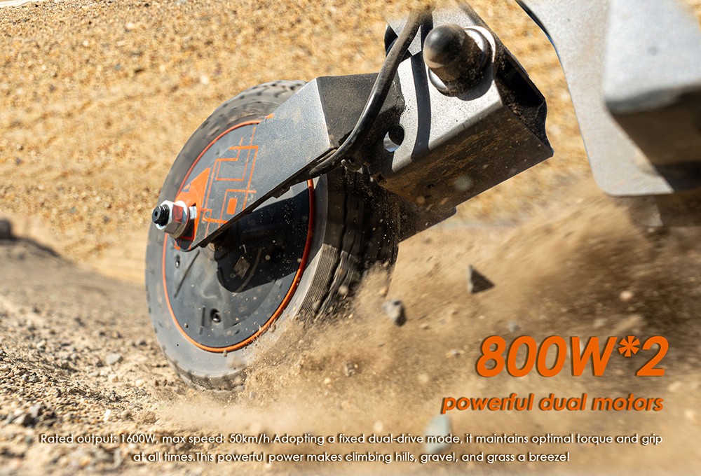 KuKirin G2 Ultra Folding Electric Scooter, 800W*2 motor, 48V 18Ah batéria, 10 palcové pneumatiky, max. rýchlosť 50 km/h, max. dojazd 55 km, predné a zadné kotúčové brzdy, predné a zadné pružinové tlmiče