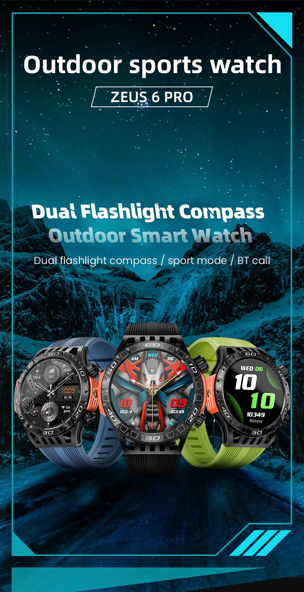 LOKMAT ZEUS 6 PRO Smartwatch, Dual Flashlight, Bluetooth Calling, 5ATM Waterproof, AI Voice Assistant, Health  Monitoring - Black