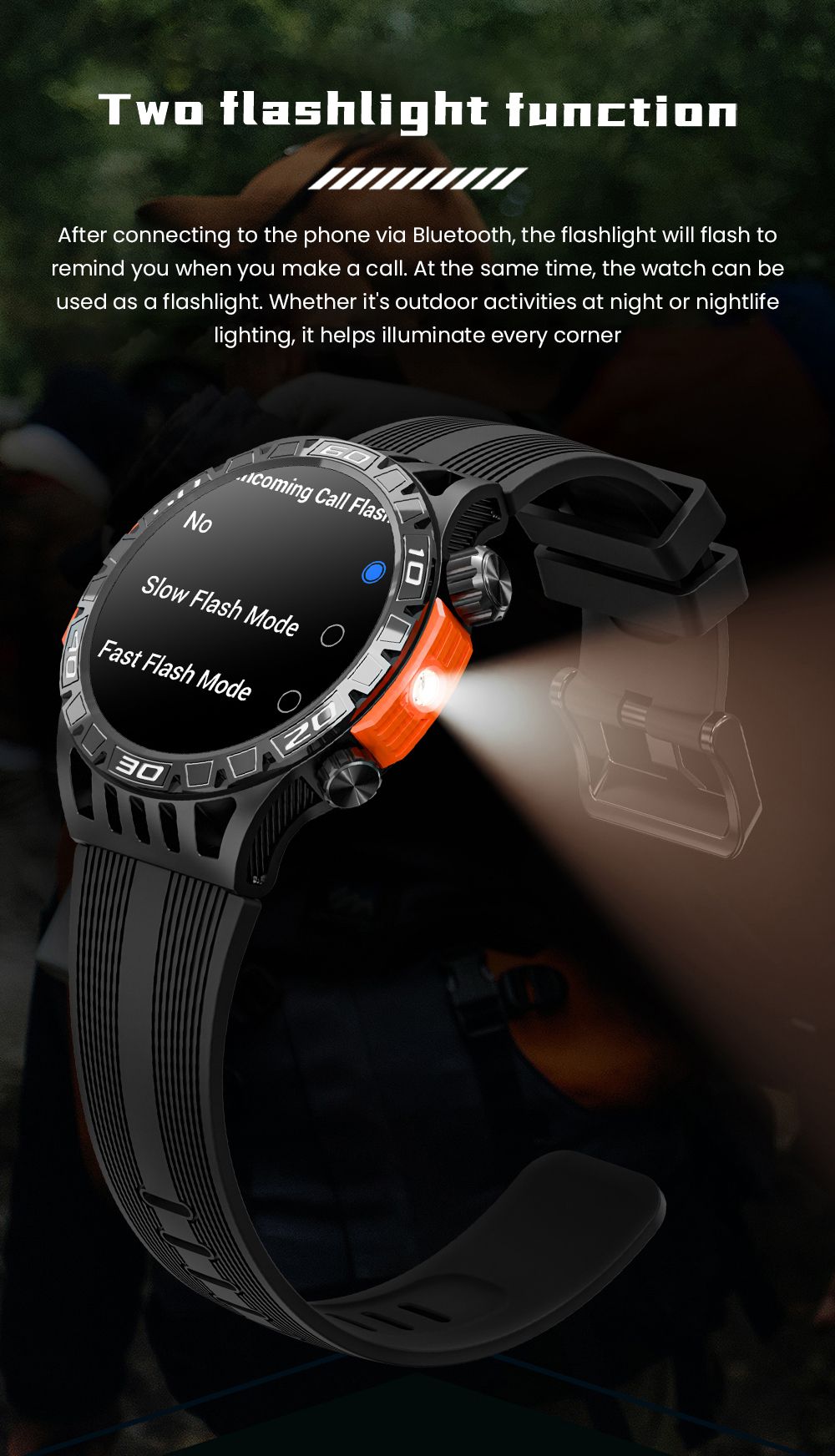 LOKMAT ZEUS 6 PRO Smartwatch, Dual Flashlight, Bluetooth Calling, 5ATM Waterproof, AI Voice Assistant, Health  Monitoring - Black