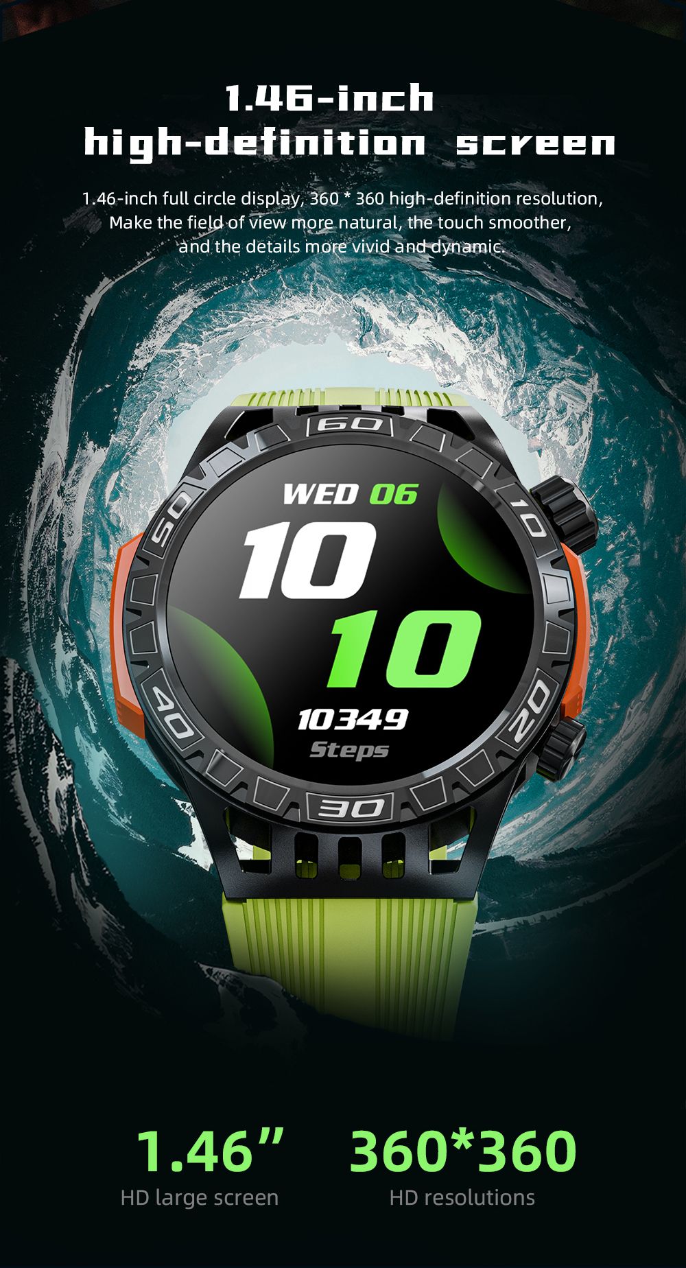 LOKMAT ZEUS 6 PRO Smartwatch, Dual Flashlight, Bluetooth Calling, 5ATM Waterproof, AI Voice Assistant, Health  Monitoring - Green
