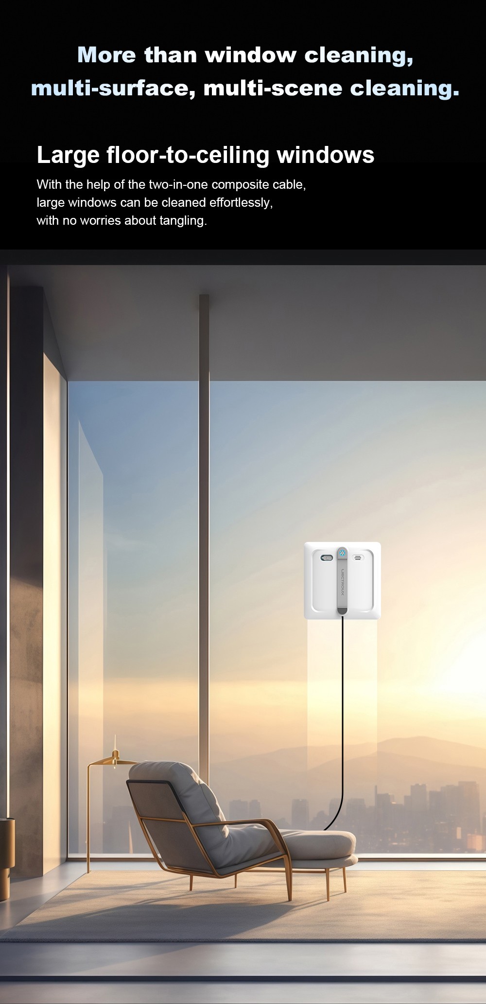 Liectroux S9 Window Cleaning Robot, Dual Roller Brushes, 6-way Water Spray, 9000Pa Suction, Remote and App Control