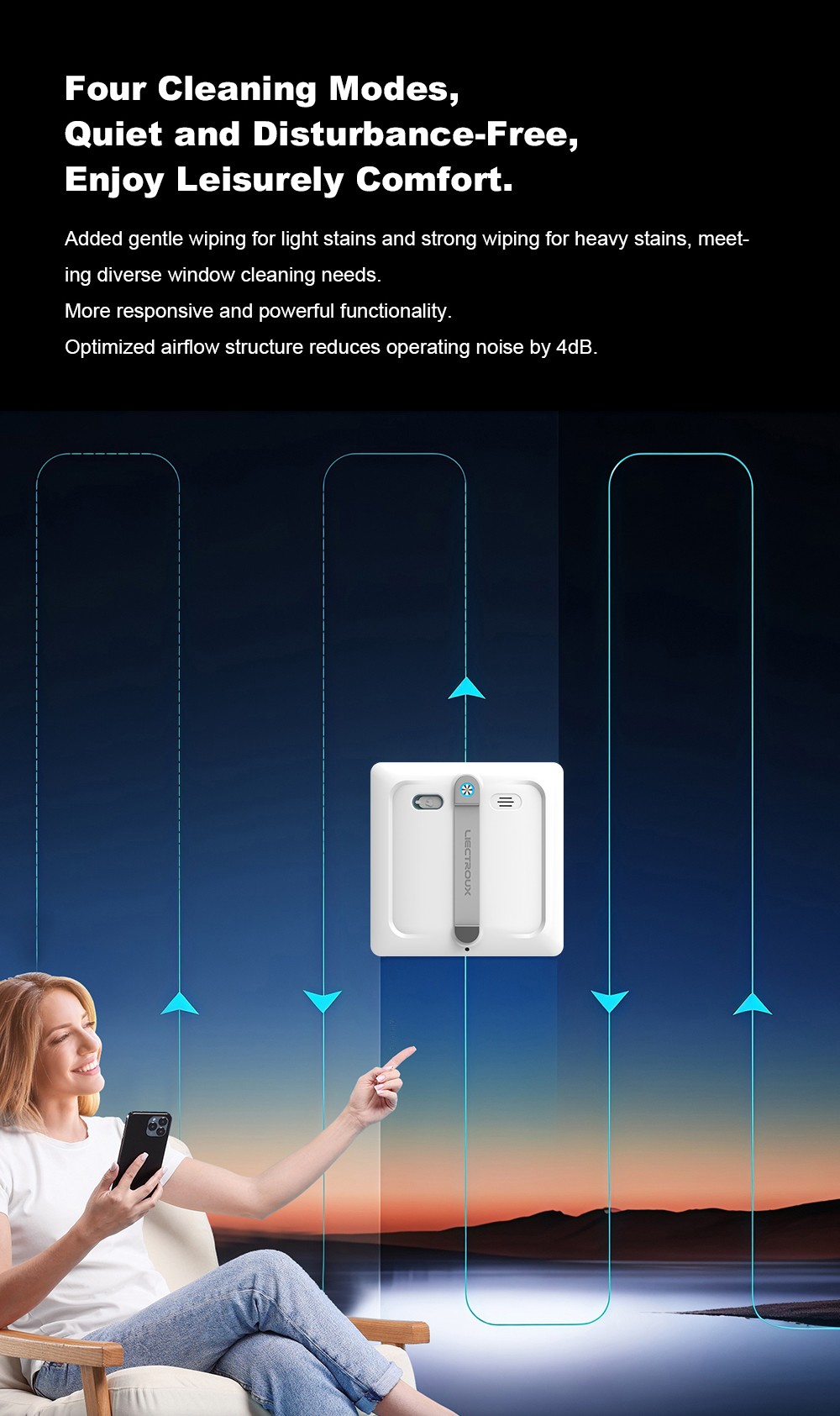 Liectroux S9 Window Cleaning Robot, Dual Roller Brushes, 6-way Water Spray, 9000Pa Suction, Remote and App Control