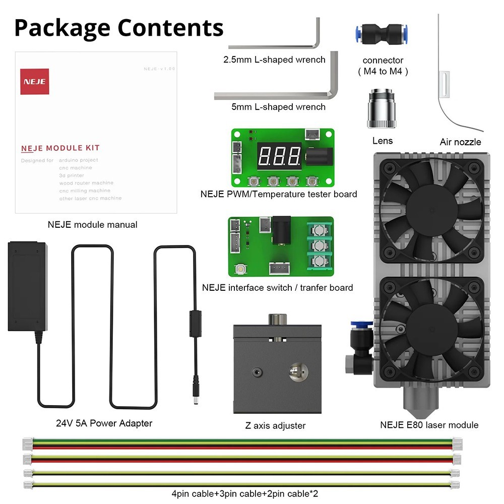 Refurbished NEJE E80 24W Fixed-Focus Laser Module, 0.06x0.06mm Focus