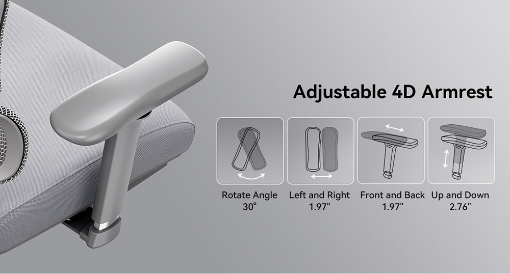 NEWTRAL NT002 Ergonomic Office Chair, 2D Headrest, 4D Armrest, 96&deg;-136&deg; Adjustable Recline Angle, Adjustable Seat Depth & Height, Retractable Leg Rest