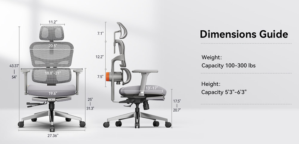 NEWTRAL NT002 Ergonomic Office Chair, 2D Headrest, 4D Armrest, 96&deg;-136&deg; Adjustable Recline Angle, Adjustable Seat Depth & Height, Retractable Leg Rest