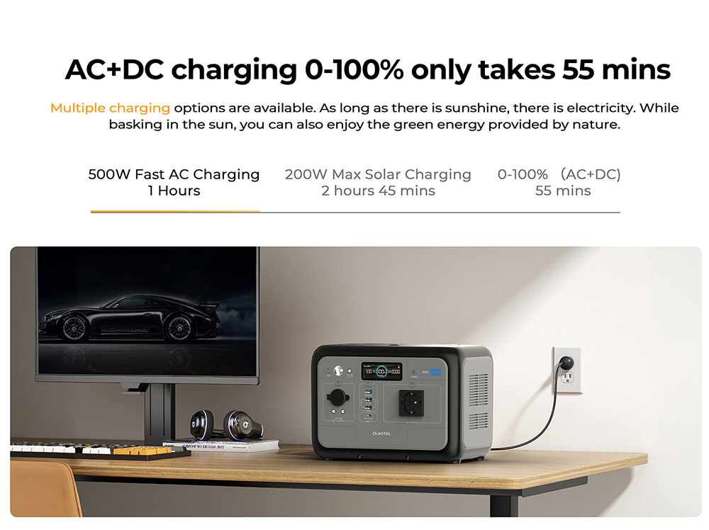 OULKITEL P800E Prenosná napájacia stanica, 512Wh 800W záložná batéria s rýchlym nabíjaním AC+DC, solárny generátor pre núdzové kempovanie v prírode