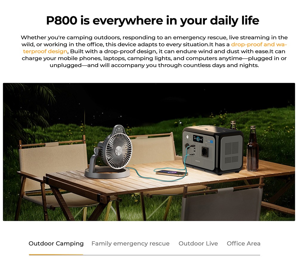 OULKITEL P800E Prenosná napájacia stanica, 512Wh 800W záložná batéria s rýchlym nabíjaním AC+DC, solárny generátor pre núdzové kempovanie v prírode