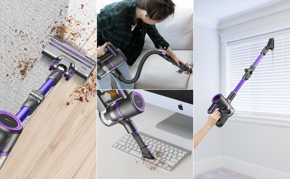 POWEART N700 Cordless Stick Vacuum, 30kPa Powerful Suction, 45min Runtime, LED Floor Brush
