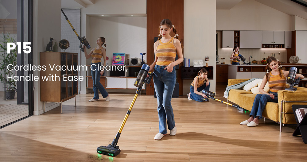 Proscenic P15 Cordless Stick Vacuum Cleaner, 50kPa 580W Powerful Suction, 70min Runtime, Anti-Tangle Brush, Green Light, 6 Layers Filter