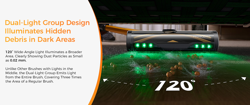 Proscenic P15 Cordless Stick Vacuum Cleaner, 50kPa 580W Powerful Suction, 70min Runtime, Anti-Tangle Brush, Green Light, 6 Layers Filter