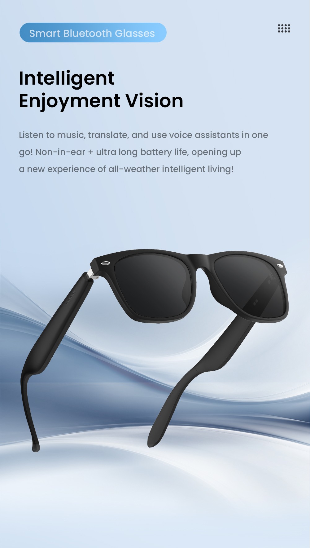 SENBONO A01 Smart Glasses, Music Control, Real-time translation, Intelligent Noise Reduction Calling, UV-blocking Lenses - White
