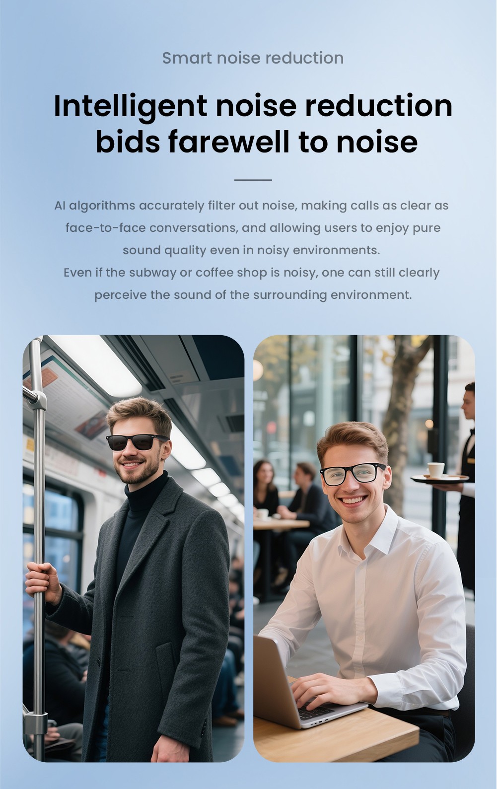 SENBONO A01 Smart Glasses, Music Control, Real-time translation, Intelligent Noise Reduction Calling, UV-blocking Lenses - White