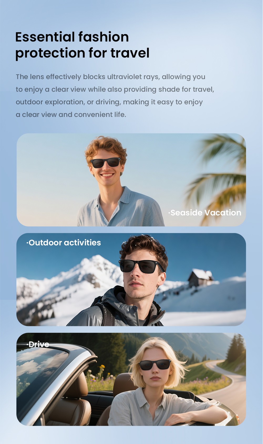 SENBONO A01 Smart Glasses, Music Control, Real-time translation, Intelligent Noise Reduction Calling, UV-blocking Lenses - White