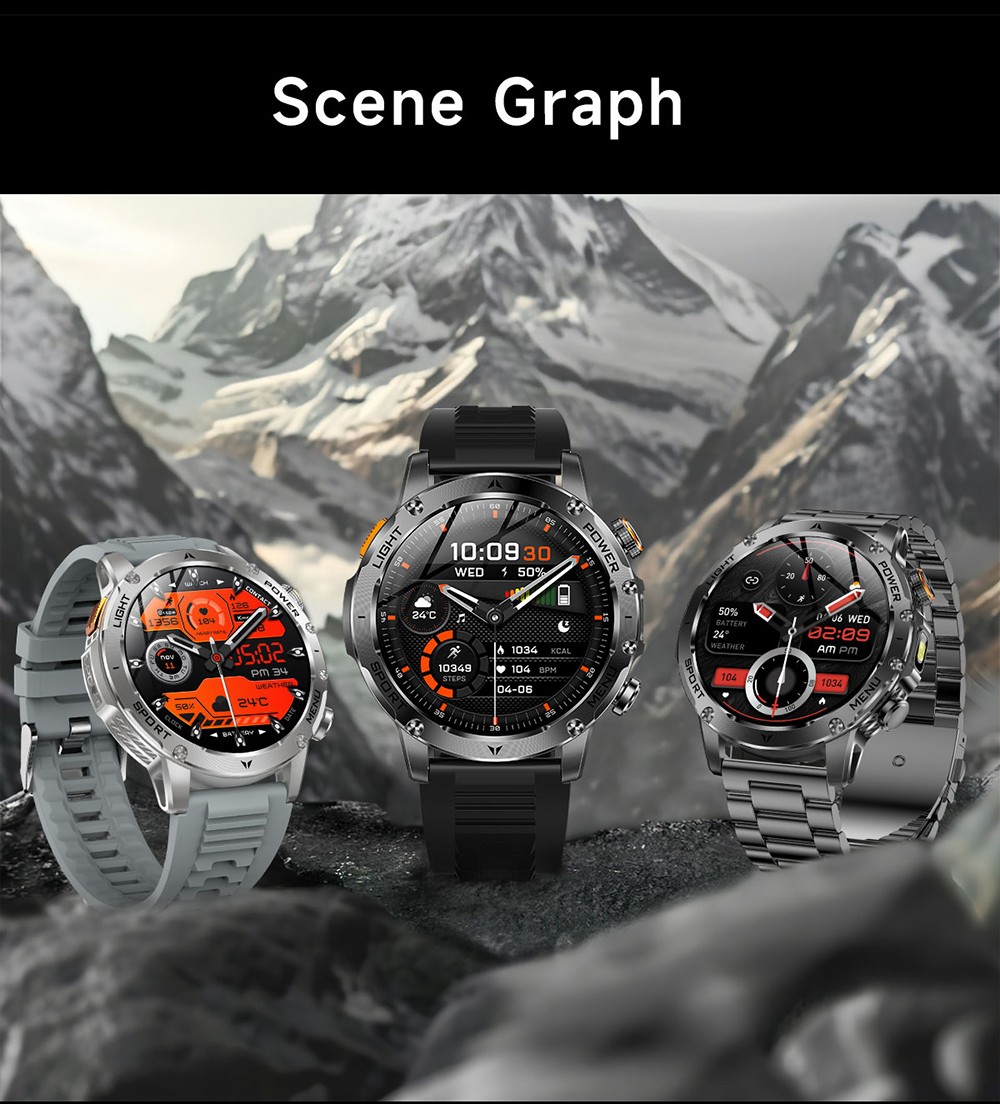 SENBONO AK87 Smartwatch, 1.7 inch Screen, Built-in Flashlight, 100+ Sports Modes, Health Management, Smart Voice Assistant, IP68 Waterproof - Black