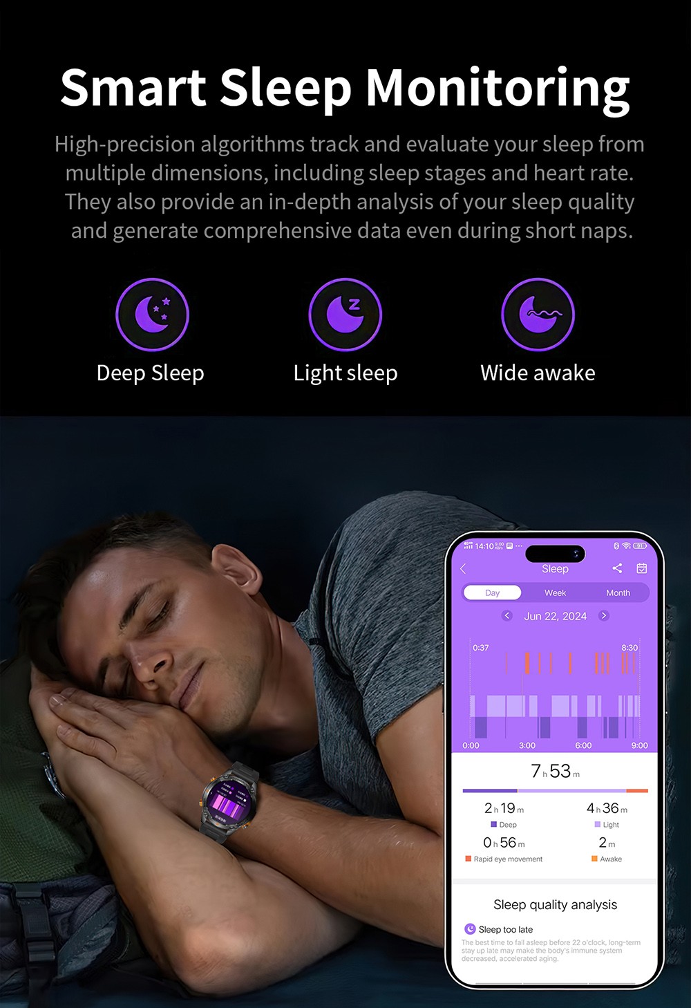 SENBONO G100 Smartwatch, DIY Video Watch Dial, 5ATM Waterproof, Health Monitoring, Bluetooth Calling, GPS Positioning, 100+ Sport Modes - Black Blue
