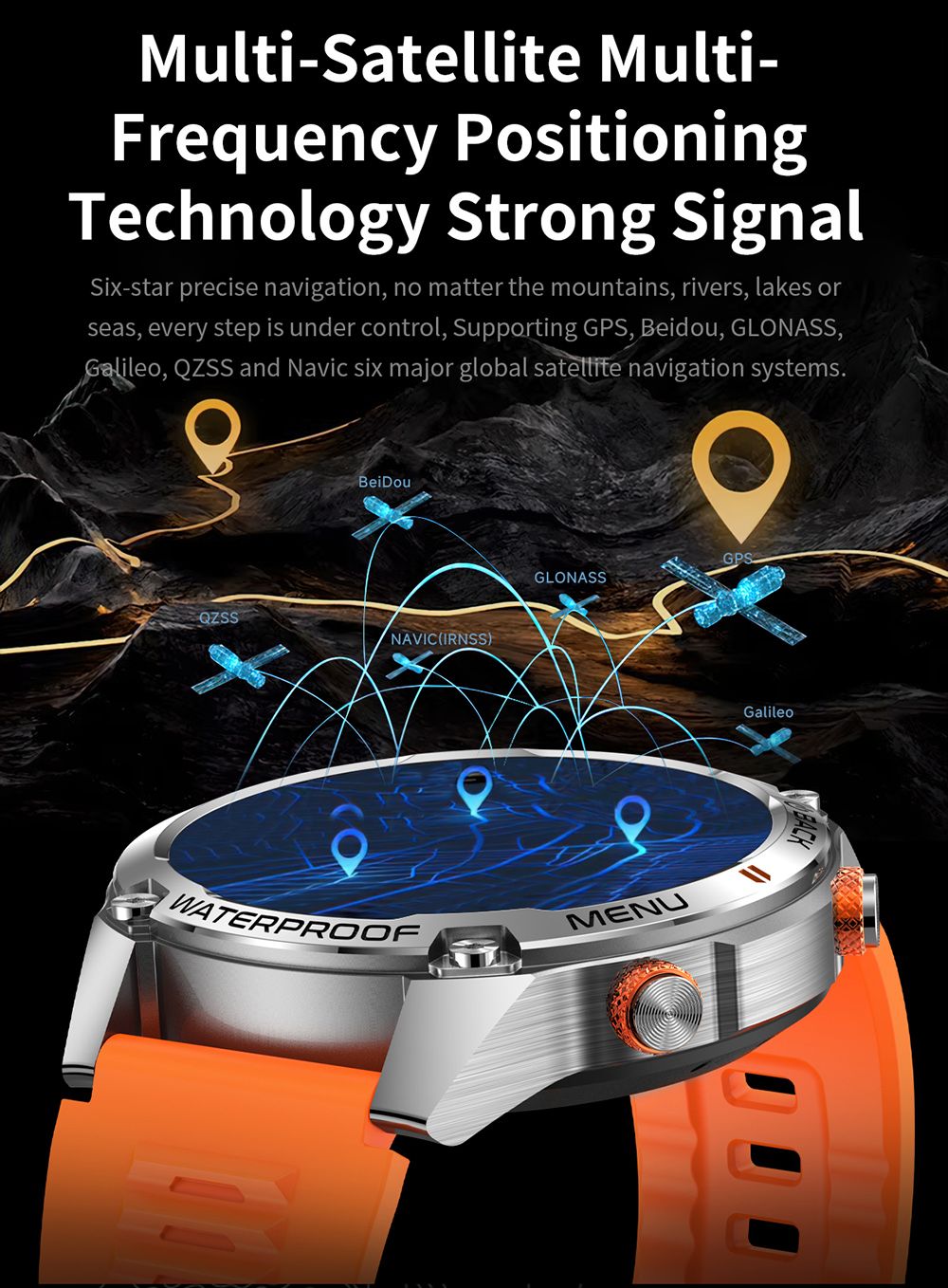 SENBONO G100 Smartwatch, DIY Video Watch Dial, 5ATM Waterproof, Health Monitoring, Bluetooth Calling, GPS Positioning, 100+ Sport Modes - Black Orange