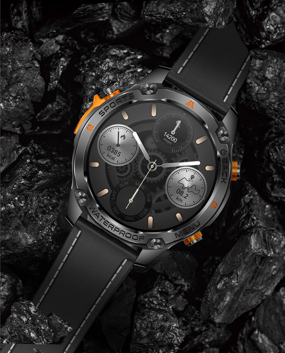 SENBONO G100 Smartwatch, DIY Video Watch Dial, 5ATM Waterproof, Health Monitoring, Bluetooth Calling, GPS Positioning, 100+ Sport Modes - Black Orange