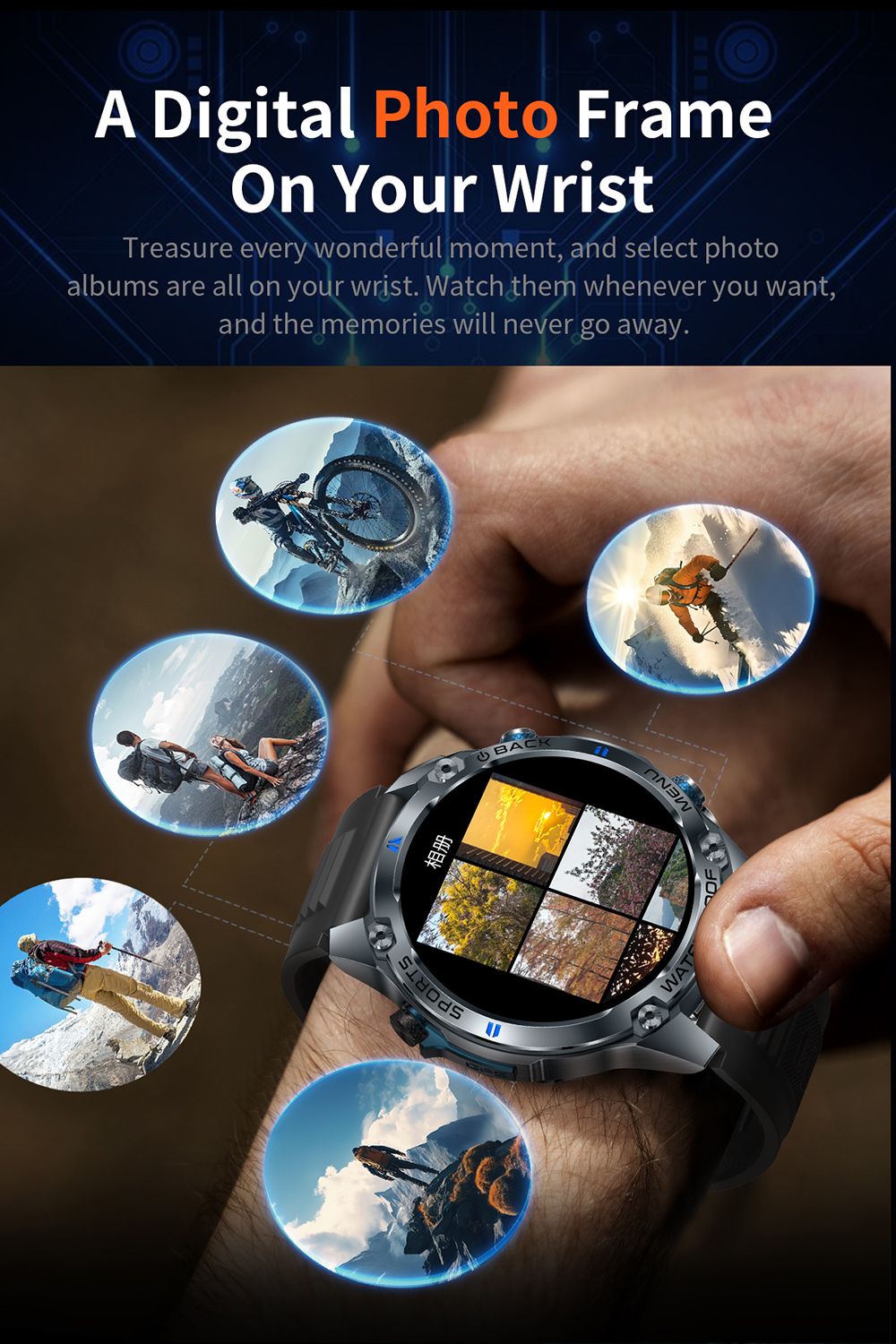 SENBONO G100 Smartwatch, DIY Video Watch Dial, 5ATM Waterproof, Health Monitoring, Bluetooth Calling, GPS Positioning, 100+ Sport Modes - Black Orange