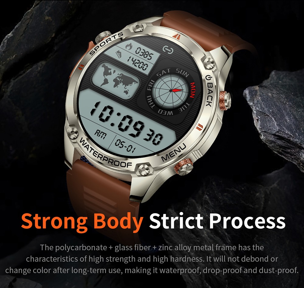 SENBONO G100 Smartwatch, DIY Video Watch Dial, 5ATM Waterproof, Health Monitoring, Bluetooth Calling, GPS Positioning, 100+ Sport Modes - Silver Brown